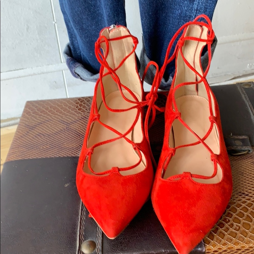 Red suede ballerinas size 6